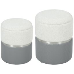 HOMCOM Round Storage Ottoman Set of 2, Nesting Footrest Stool Grey Cream and grey Φ36 x 45H cm (large), Φ31.5 x 39H cm (small)
