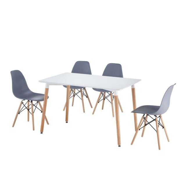 5 Piece Rectangular Dining Set White Table Top With Grey Chairs