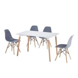5 Piece Rectangular Dining Set White Table Top With Grey Chairs