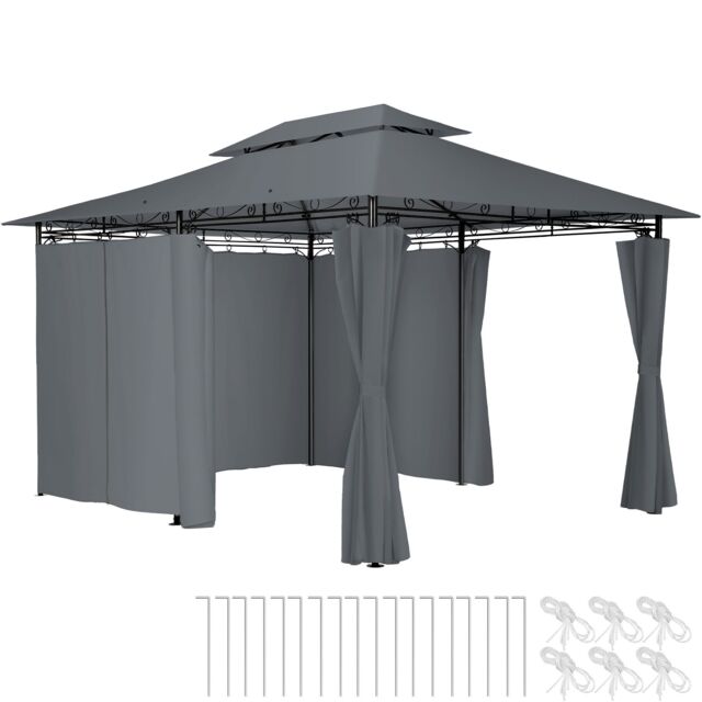 Gazebo Emine - 4 x 3 m, double roof system, 6 side panels, water-repellent Grey anthracite 400 x 300 x 265 cm 1
