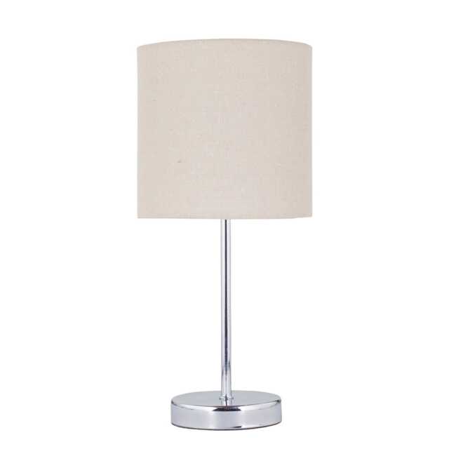 Chrome Stick Table Lamp with Natural Linen Shade Chrome Brown Medium 1