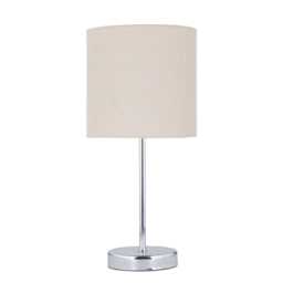 Chrome Stick Table Lamp with Natural Linen Shade Chrome Brown Medium 1