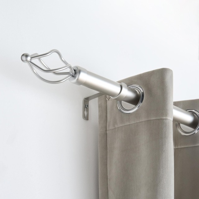 OHS Curtain Pole Extendable 28mm Metal Finnials Twist End Rod Fittings Silver