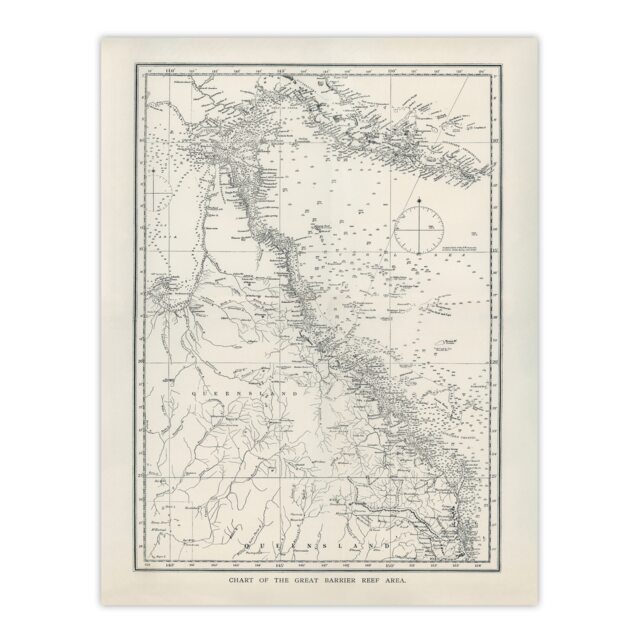 Great Barrier Reef Area Chart Map Kent Huge Wall Art Print 18X24 In