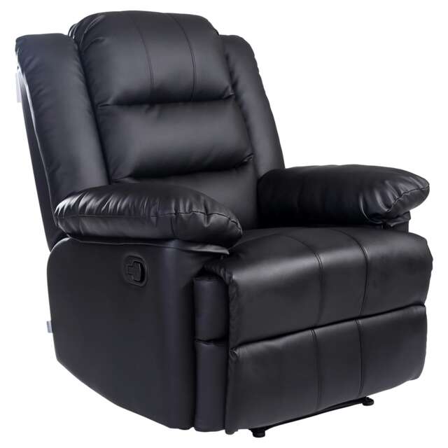 Loxley Bonded Leather Manual Recliner Armchair Sofa Home Lounge Chair (Black)