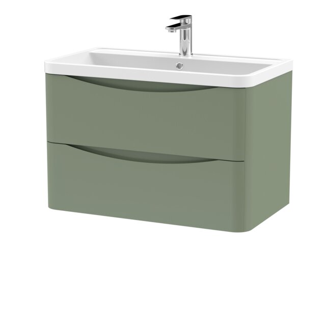 Balterley Arch Wall Hung 2 Drawer Bathroom Vanity Unit & Polymarble Basin Green Satin Green
