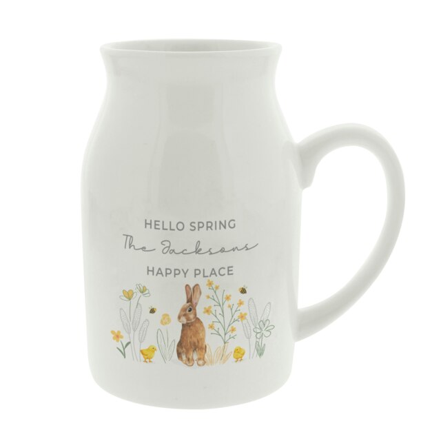Personalised Spring Bunny Jug Vase White