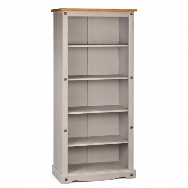 Corona Bookcase Tall Grey Mexican Solid Pine 5 Shelf