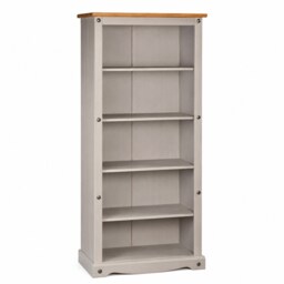 Corona Bookcase Tall Grey Mexican Solid Pine 5 Shelf