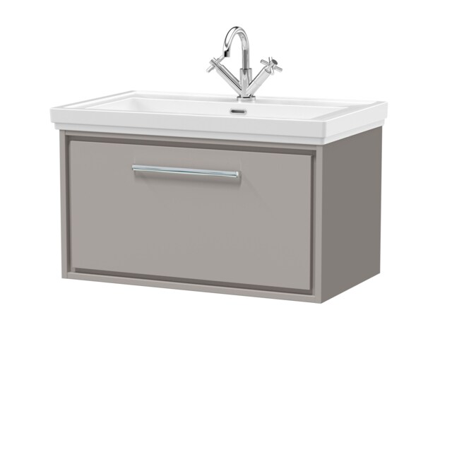 Balterley Modern Bathroom Wall Hung Single Drawer Vanity Unit with Fireclay Basin - 1 Tap Hole Grey Pebble Grey 498 x 830 x 471mm