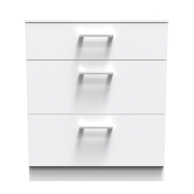Cornwall 3 Drawer Deep Chest of Drawers in White Matt (Ready Assembled) White White Matt