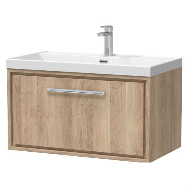 Balterley Longnor 1 Drawer Wall Hung Vanity Unit with 1 Tap Hole Thin Edge Basin, Light Oak, 800mm