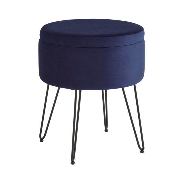Avery Velvet Storage Stool Blue Midnight Blue One Size