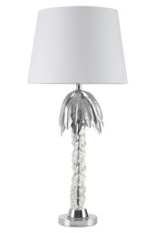 Orsina Contemporary Chrome Table Lamp With Palm Tree Base, Luxe Metal Table Lamp With White Fabric Shade