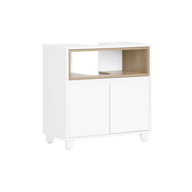 SoBuy Slim Under Sink Bathroom Cabinet with 2 Doors & Open Shelf, White, 23.6x11.8x24.0 in, 14.2 kg - BZR148-W