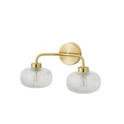 ValueLights Amaia Gold IP44 2 Way Clear Ribbed Glass Wall Light & Bulbs Gold