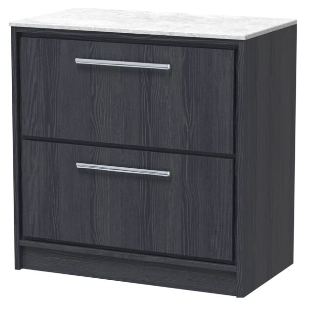 Balterley Longnor 2 Drawer Floor Standing Vanity Unit with White Marble Worktop, Woodgrain Graphite Grey, 800mm
