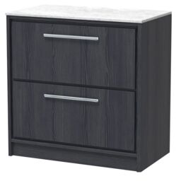 Balterley Longnor 2 Drawer Floor Standing Vanity Unit with White Marble Worktop, Woodgrain Graphite Grey, 800mm