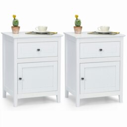 COSTWAY Set of 2 Nightstand Modern Sofa Side Table White White