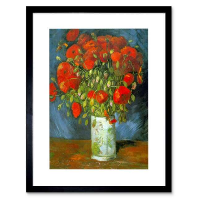 "Painting Van Gogh Red Poppies Old Master 12x16"" Framed Wall Art Print"