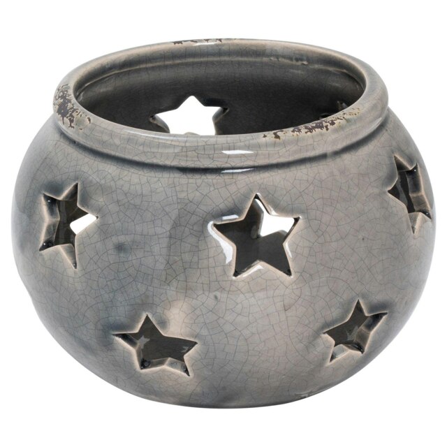Hill Interiors Ceramic Star Candle Holder - Grey - 15cm x 18cm x 18cm