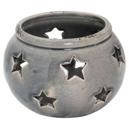 Hill Interiors Ceramic Star Candle Holder - Grey - 15cm x 18cm x 18cm
