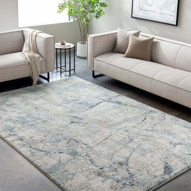 LIVABLISS Avellino-Abstract Modern Marble High Pile Rug 160 x 213 cm Grey Blue Beige