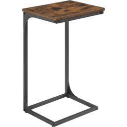 C-Shape Sofa Side Table with Industrial Metal Frame, Rustic Brown and Black