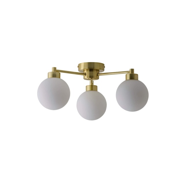 ValueLights Jonah Brushed Gold 3 Arm Globe Ball Shade Flush Ceiling Light with LED Bulbs Gold