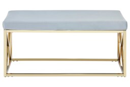 Luxe Powder Blue Velvet And Gold Bench, Stylish Garden Bench For Outdoor, Accent Dining Bench For Diningroom Blue