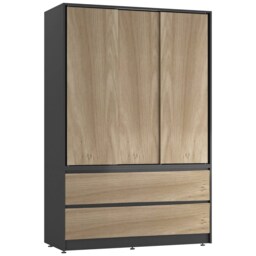 URBNLIVING 3 Sliding Door Wardrobe With 4 Drawers And Hanging Rail Black Oak Drawers 1