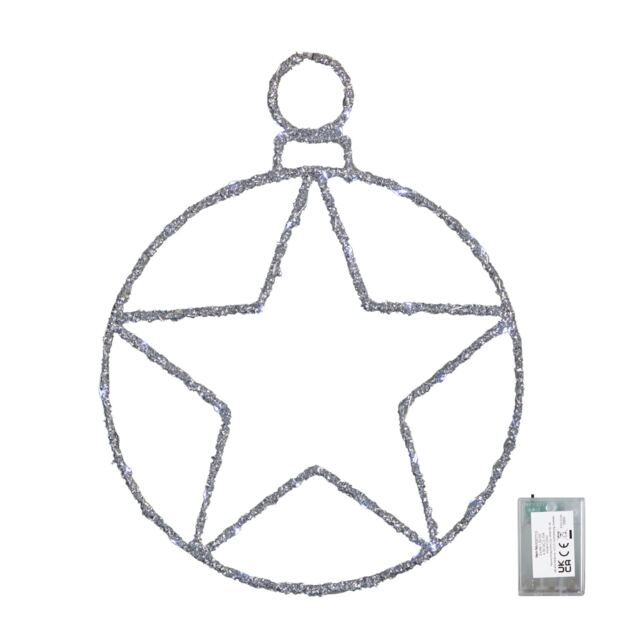 49cm Battery Powered Light up Christmas Silver Star Ball with Twinkling White LEDs