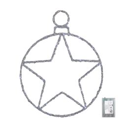 49cm Battery Powered Light up Christmas Silver Star Ball with Twinkling White LEDs