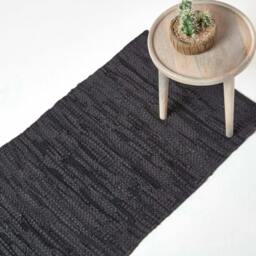 Homescapes Denver Leather Woven Hall Runner Black - 66 x 200 cm Black Black