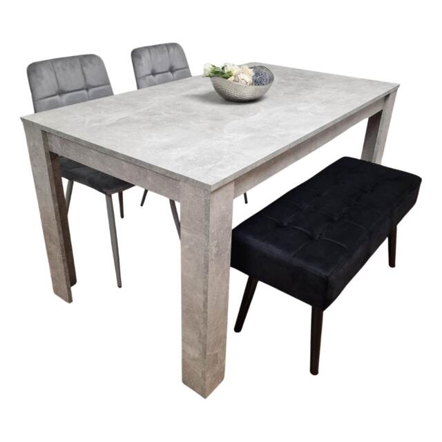Grey Wooden Dining Table Set with 2 Grey Chairs and one Bench - Dining Furniture