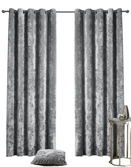 Crushed Velvet Fully Lined Eyelet Curtains - Silver - 168x137cm