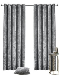 Crushed Velvet Fully Lined Eyelet Curtains - Silver - 168x137cm