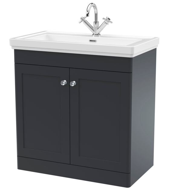 Balterley Classic Traditional Bathroom Floor Standing 2-Door Vanity Unit & Fireclay Basin Grey Dark Grey