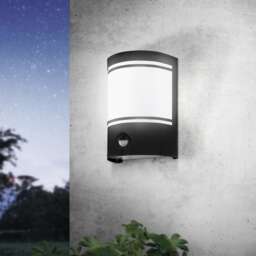 EGLO Cerno Exterior Curved Black Steel Wall Light With Motion Sensor