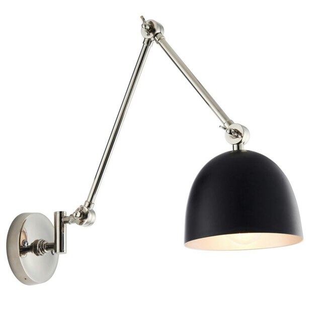 Lehal Dome Adjustable Arm Wall Lamp Polished Nickel Plate, Matt Black