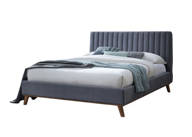 4ft6 Double Dark Grey Soft Velvet Fabric Upholstered Bed Frame Bedstead. Grey Double