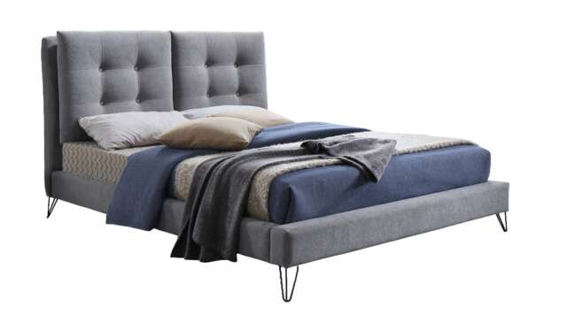 4ft6 Double Grey Soft Padded Fabric Buttoned, Button Back Upholstered Bed Frame Grey Light Grey Double