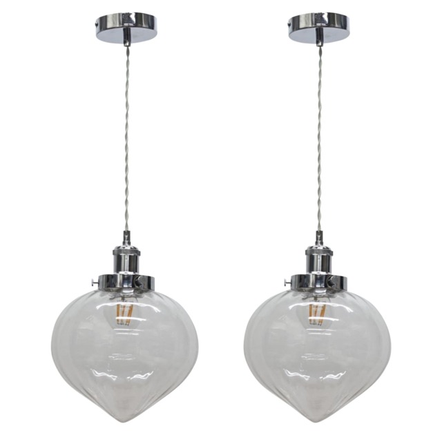 Set of 2 Layla - Clear Vintage Design Pendant Shades Chrome Flex Set