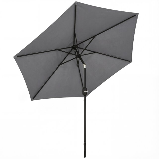Outsunny 2.6M Garden Parasol Umbrella with Aluminium Pole, Tilt, Crank Grey Grey Dia. 2.65 x 2.3H m