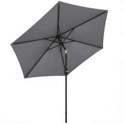 Outsunny 2.6M Garden Parasol Umbrella with Aluminium Pole, Tilt, Crank Grey Grey Dia. 2.65 x 2.3H m