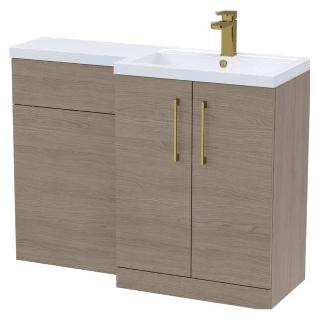 Balterley Right-Hand Bathroom Vanity and WC Unit Combination with Basin - Woodgrain Mid Oak with Handles Brown Grey Vicenza Oak