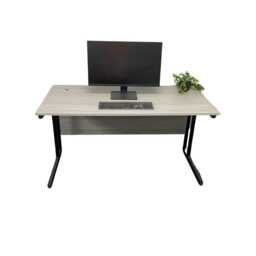 Grey Office Desk with Sturdy Iron Legs Wooden Room Furniture for Home, Study and Office Grey