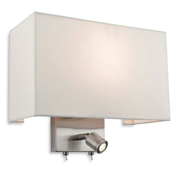 Fargo 1 Light Indoor Wall Light with Reading Lamp Brushed Steel, Cream Shade, E27