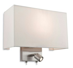 Fargo 1 Light Indoor Wall Light with Reading Lamp Brushed Steel, Cream Shade, E27