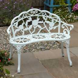 Cast Aluminium Garden Bench Metal Frame 2 Seater Patio Chair Outdoor Seating White